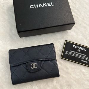 SOLD Chanel navy classic flap wallet lamb skin